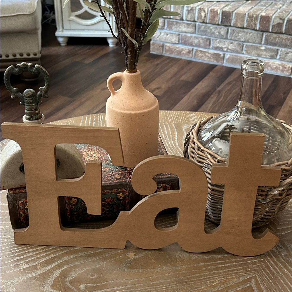 NEW! Shabby Chic Cottage EAT Natural Wood Kitchen Dining Room Wall Sign